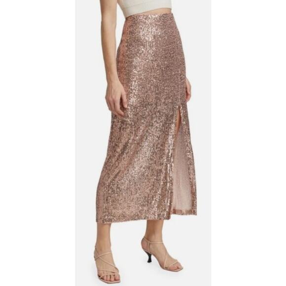 NWT Free People Ariana Sequin Maxi Skirt Pink Champagne Womens Size 12 - Picture 1 of 8